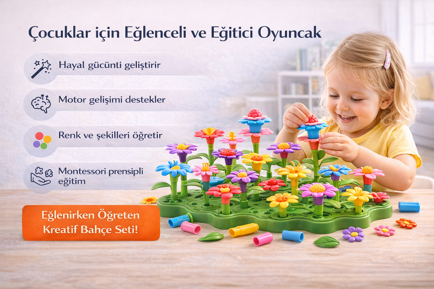 Minyoo™ Montessori Çiçek Bahçesi Yapım Oyuncağı